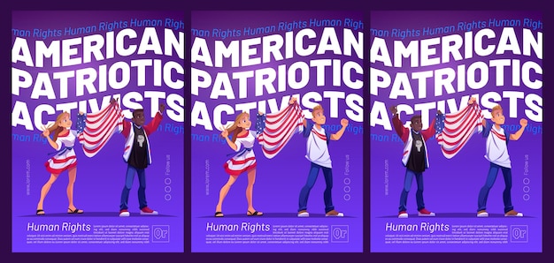 アメリカの国旗のチラシを持っている人々とのアメリカの愛国活動家のポスター 無料のベクター