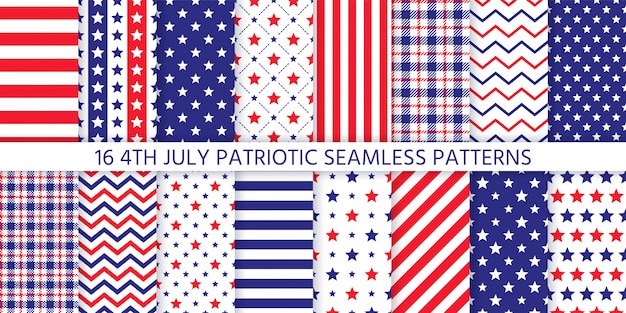 American patriotic seamless pattern.   illustration.  4th july  blue, red prints. Premium Vector