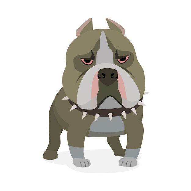 アメリカのピットブルテリア 犬のキャラクター漫画スタイルの分離の白いイラスト プレミアムベクター