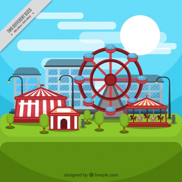 Amusement park background in flat design
