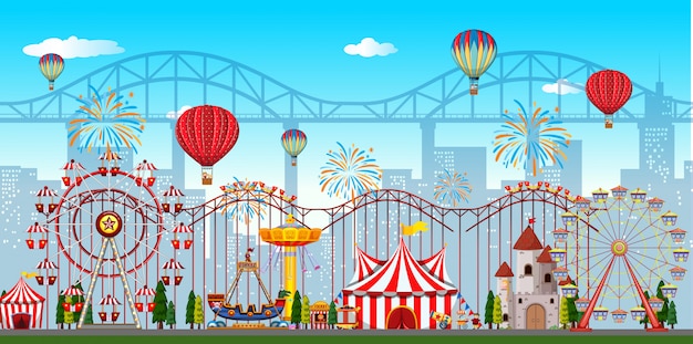 Premium Vector An Amusement Park Background Premium Vector An Amusement Park Background