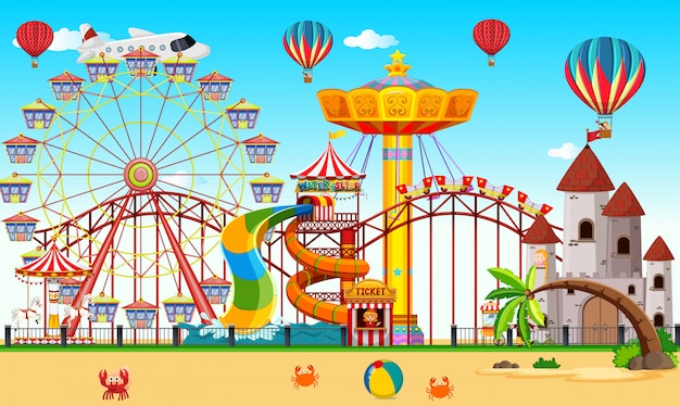 An amusement park next to the beach | Premium Vector