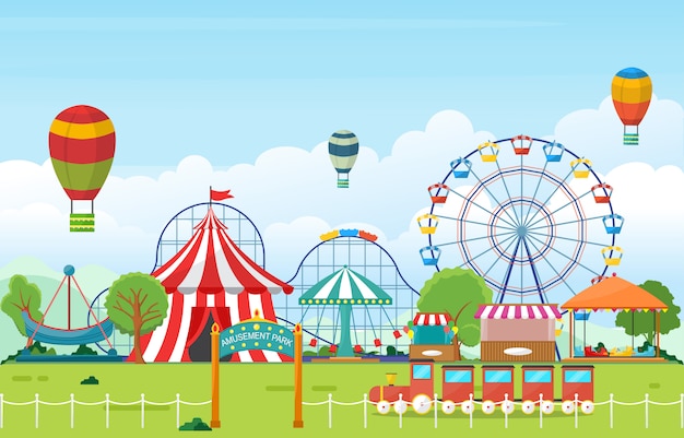 Premium Vector | Amusement park circus carnival festival fun fair ...