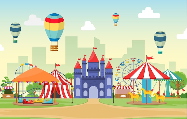 Premium Vector | Amusement park circus carnival festival fun fair ...