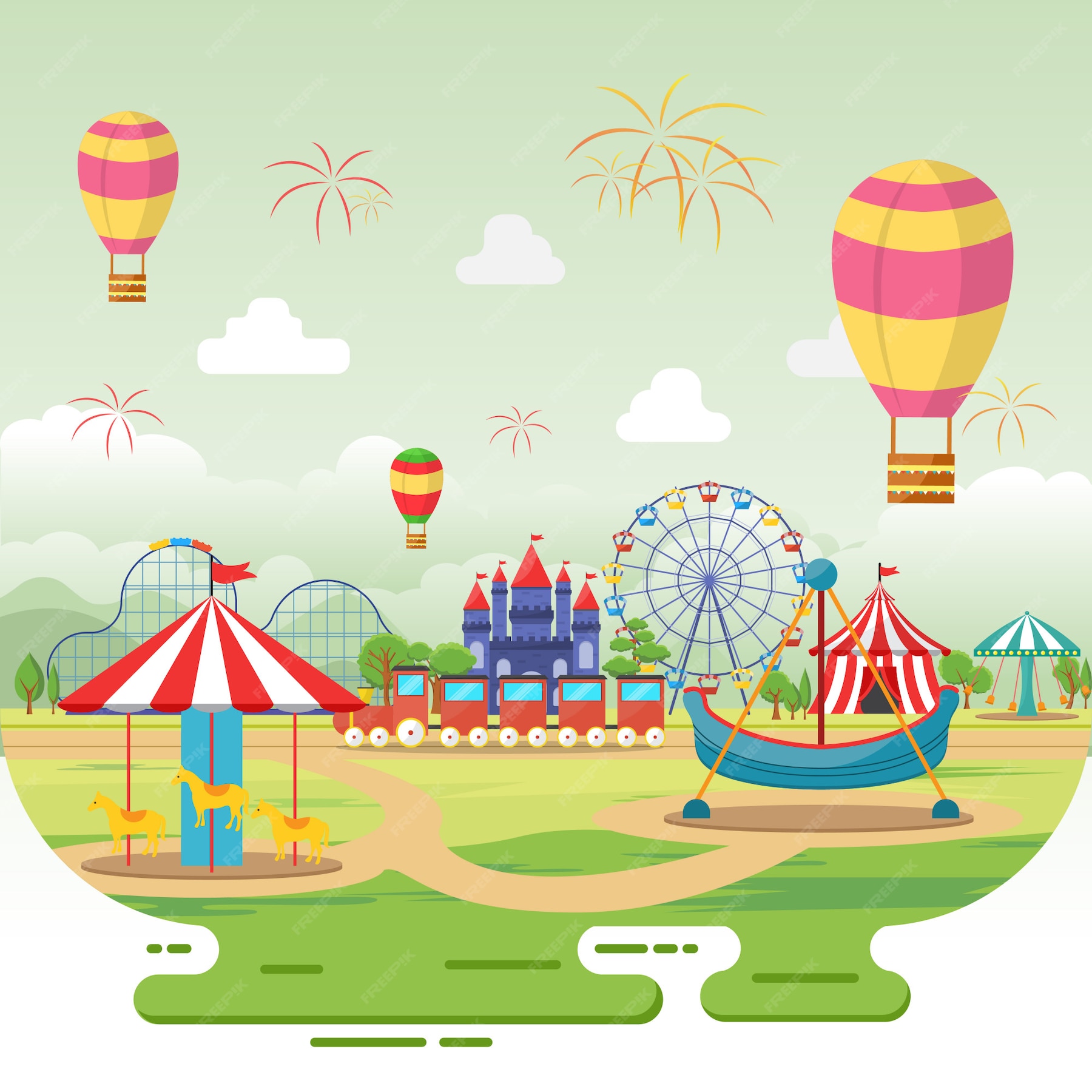 Premium Vector | Amusement park circus carnival festival fun fair ...