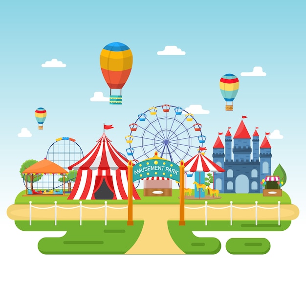 Amusement Park Circus Carnival Festival Fun Fair Landscape Illustration 