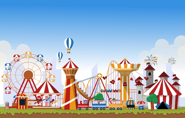 Premium Vector | Amusement park rides fun fair carnival flat vector ...