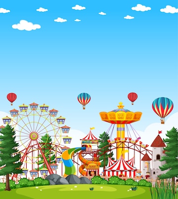 Free Vector | Amusement park scene at daytime with blank bright blue sky