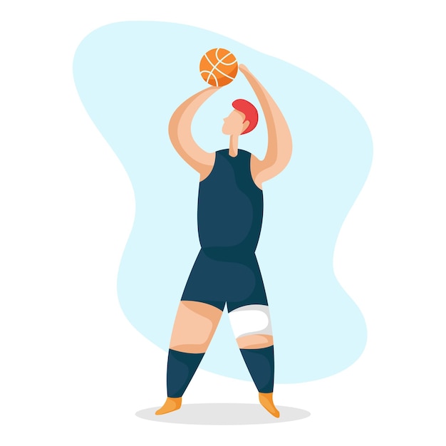 バスケットボールをしているバスケットボール選手のキャラクターのイラスト プレミアムベクター