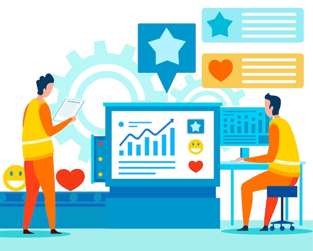 Analytic team working with statistic data cartoon Premium Vector