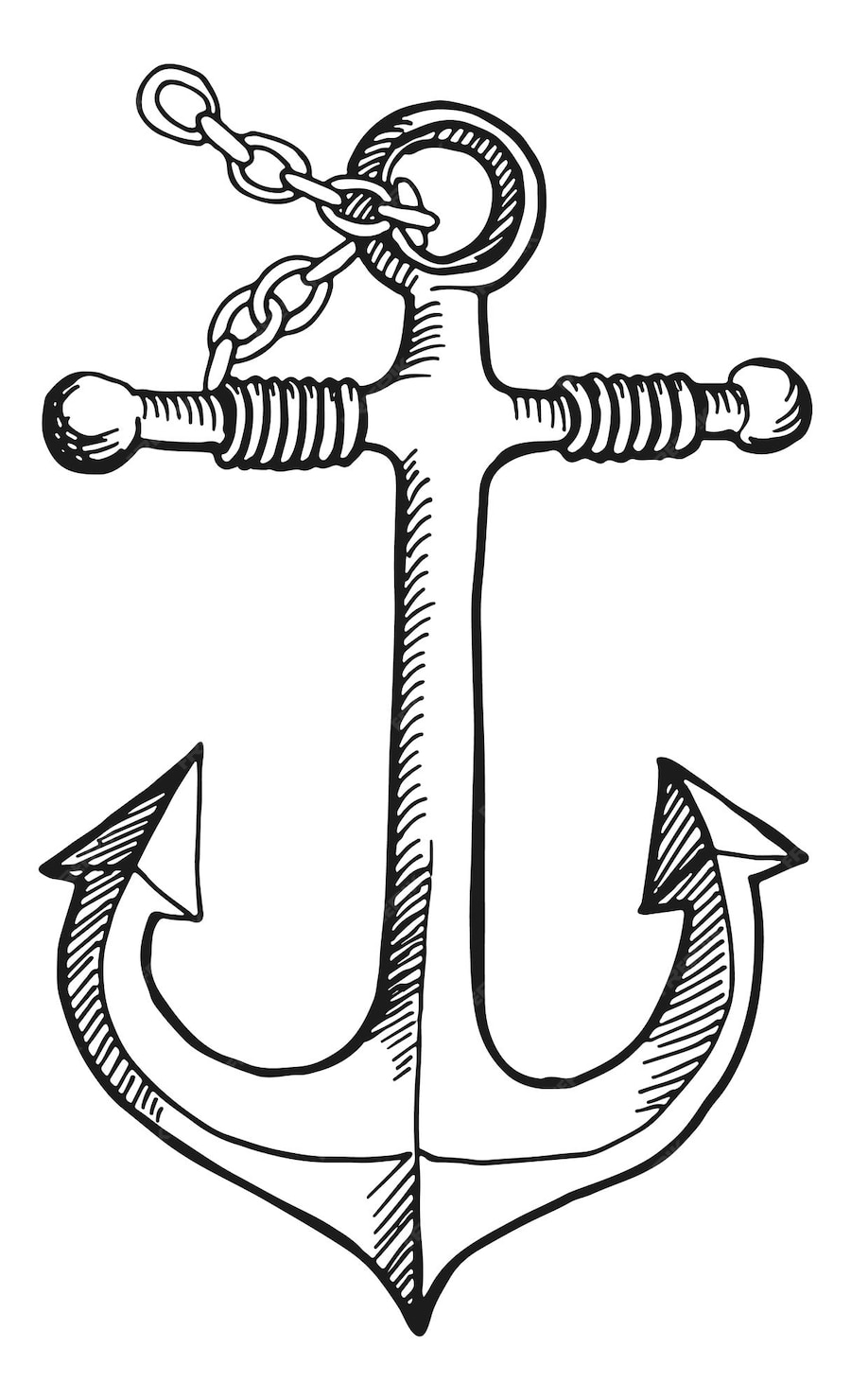 Premium Vector | Anchor on chain sketch. metal ship device. nautical ...