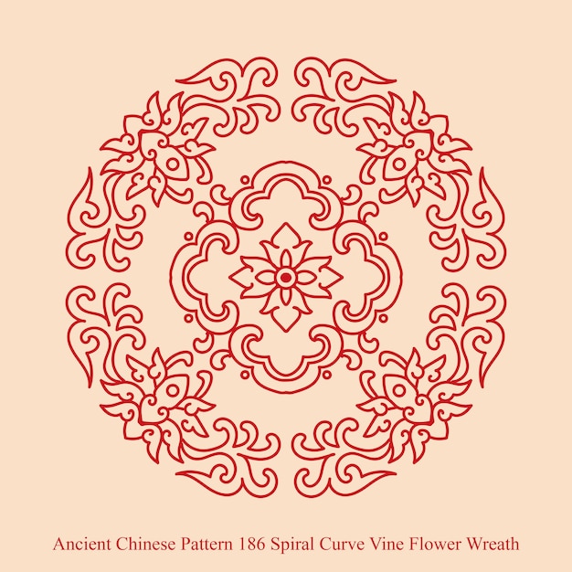 Premium Vector | Ancient chinese pattern of spiral curve vine flower wreath