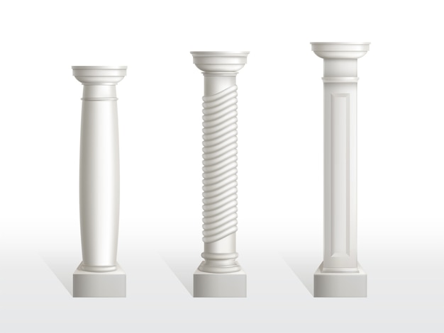 古代の列を分離しました 内部または正面のためのローマかギリシャの建築の骨董品の古典的な石造りの華やかな柱 建具ヴィンテージの要素リアルな3 Dベクトル イラスト 無料のベクター