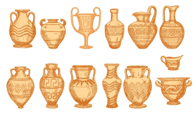 Premium Vector | Ancient decorative pots isolated on white