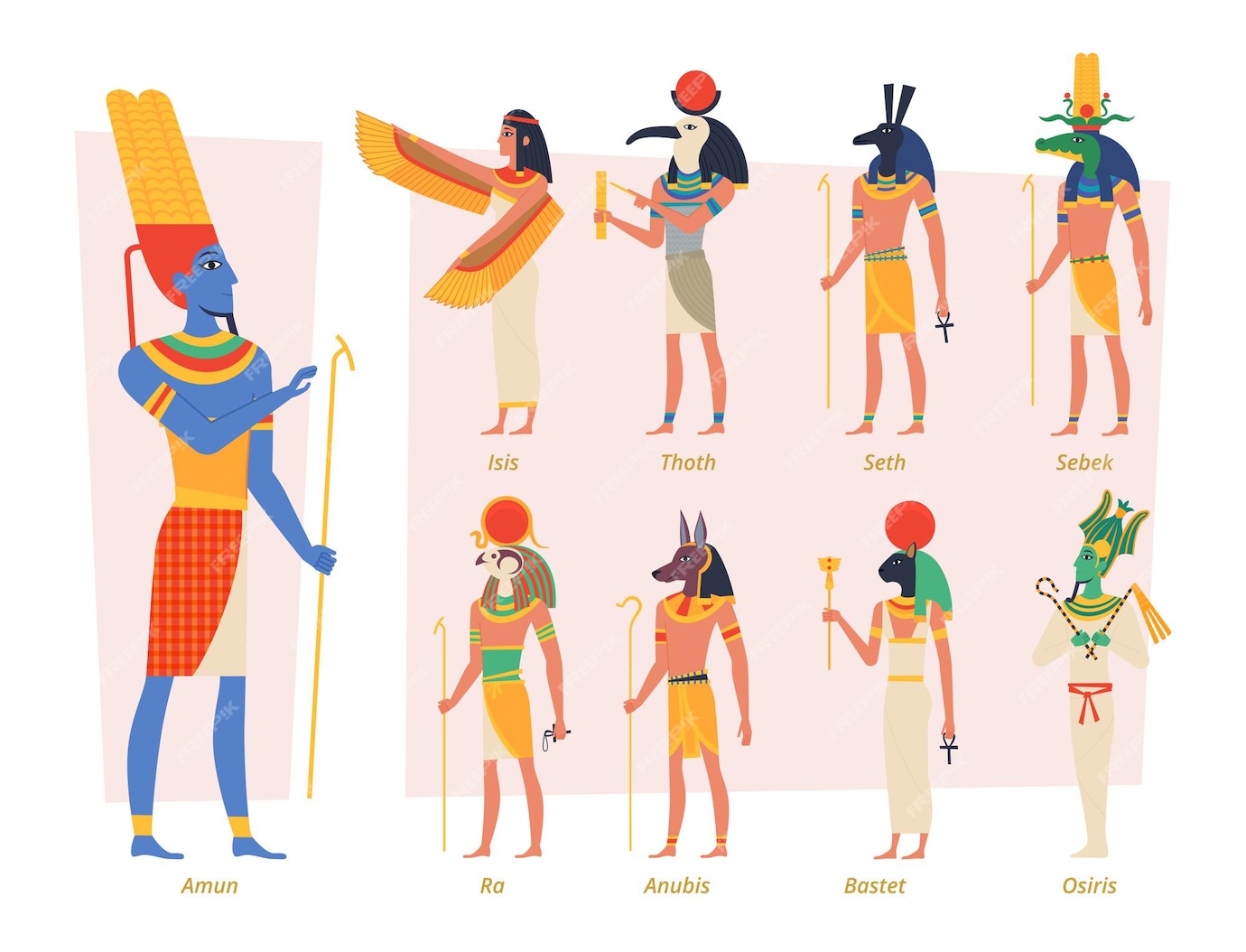 Premium Vector | Ancient egypt gods. pharaoh anubis osiris egyptian ...