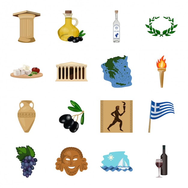 Premium Vector | Ancient greece cartoon set icon. illustration antique