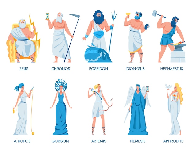 古代ギリシャの神々と女神が設定されています イラストを設定します 無料のベクター