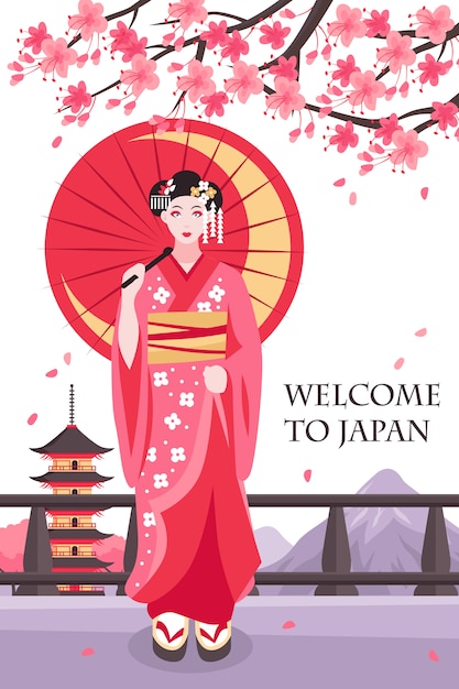 Ancient japan geisha poster Free Vector