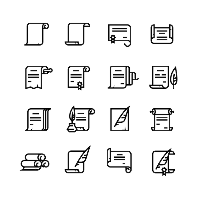 古代の紙の巻物と文書のアイコン 単純な卒業証書のシンボル プレミアムベクター