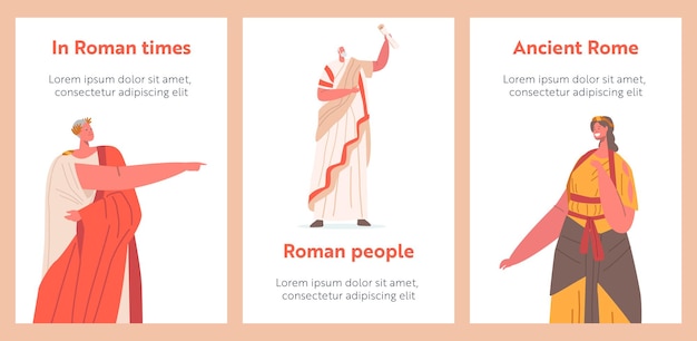 Premium Vector Ancient Rome Citizen Cartoon Posters Male Female Character In Tunic And 8337