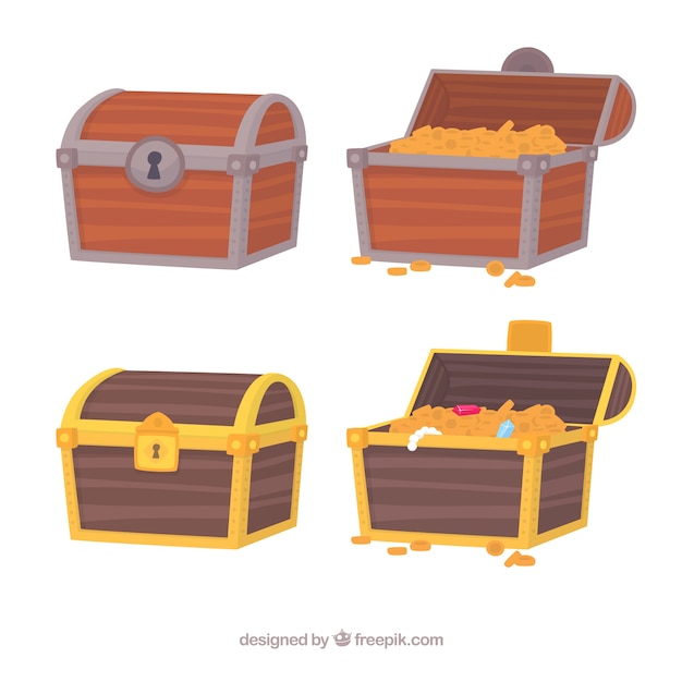 Ancient treasure box collection with flat design Free Vector