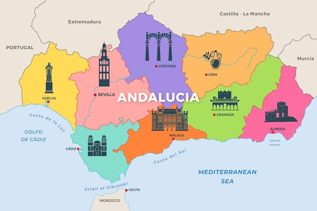 Free Vector Andalusia Map With Landmarks   Andalusia Map With Landmarks 23 2148626366 