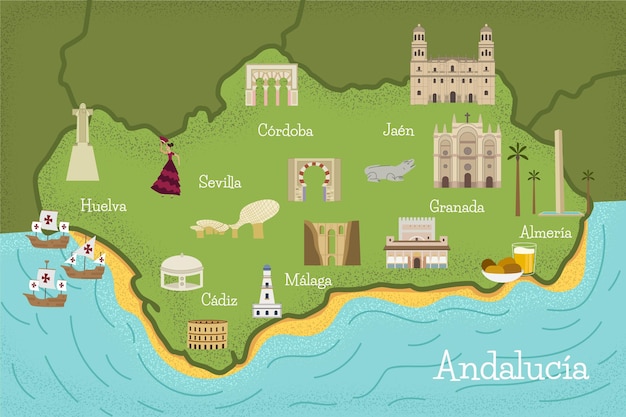 Free Vector Andalusia Map With Landmarks