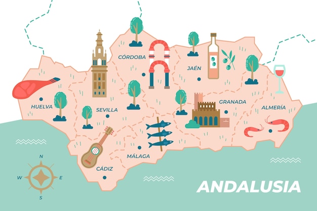 Free Vector Andalusia Map With Landmarks