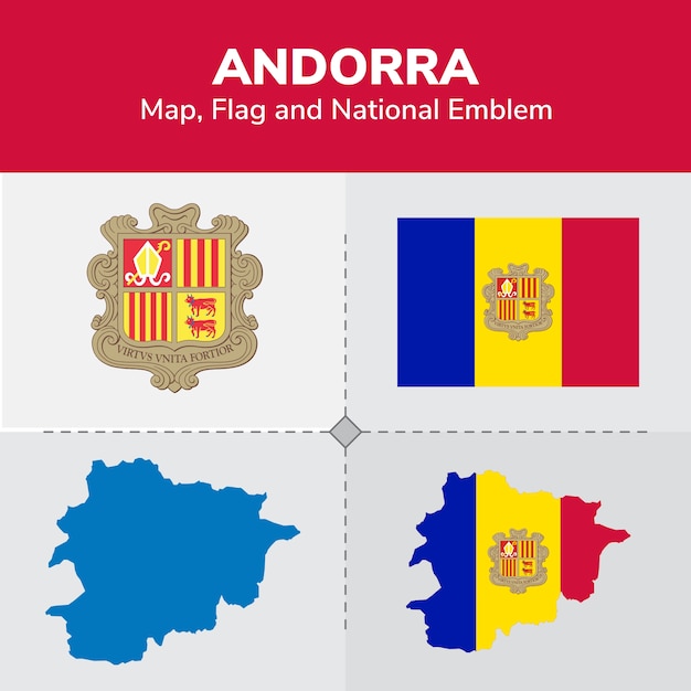 Download Andorra map flag and national emblem | Premium Vector