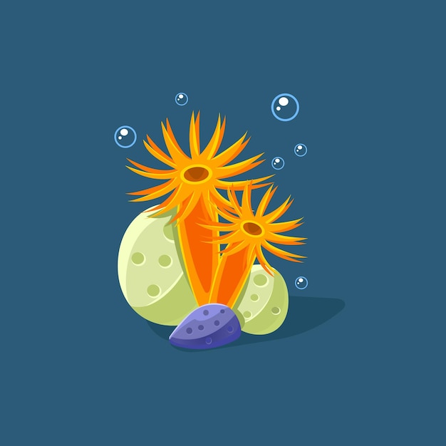 Premium Vector | Anemone and white coral cute cartoon style vector ...