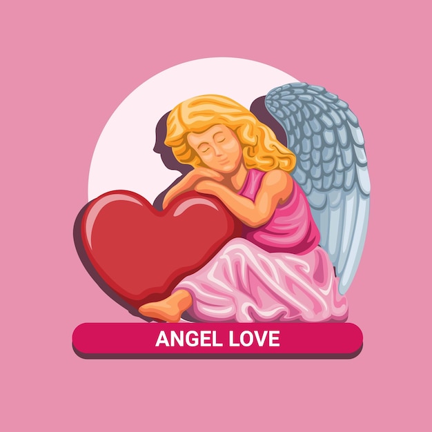 エンジェルラブ 小さな天使と幸せなバレンタインデーのお祝いは 漫画イラストのハートのシンボルの概念を抱きしめます プレミアムベクター