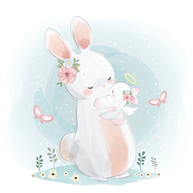 Download Premium Vector | Angelic mommy and baby bunny