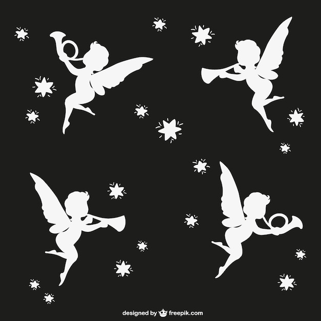 Download Angels silhouettes with tromphets | Free Vector