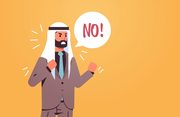 Premium Vector | Angry arab man saying stop speech balloon with scream ...