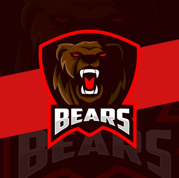 Download Angry bear head mascot esport logo design | Premium Vector