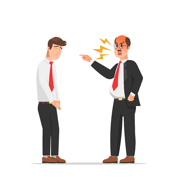 Premium Vector | An angry boss pointing at his employee