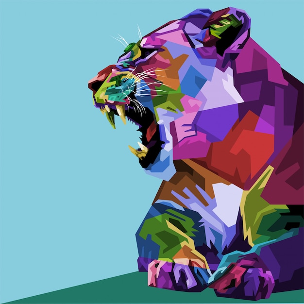 Angry colorful lioness on pop art style | Premium Vector