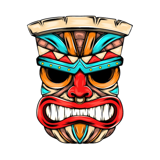 Premium Vector | Angry face mask from the tiki island with the bright ...