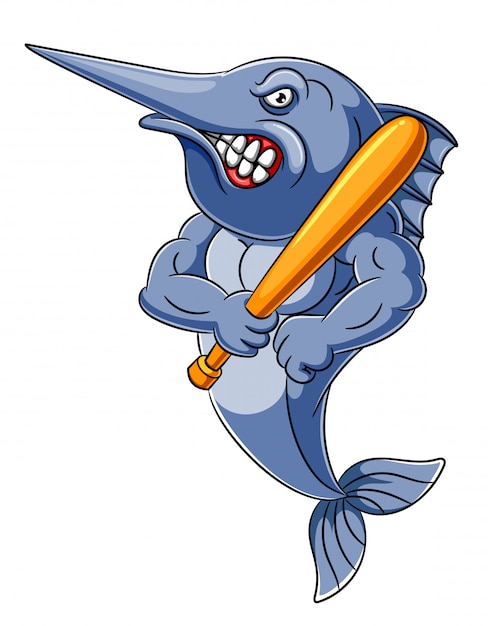 Download Angry fish holding baseball stick | Premium Vector