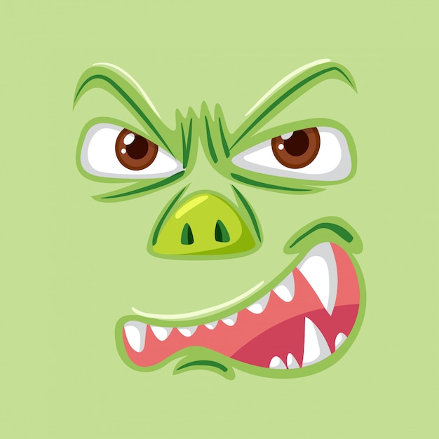 怒った緑の怪物の顔 プレミアムベクター