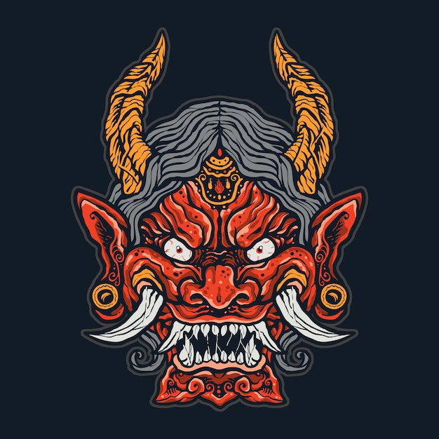 Premium Vector | Angry japanese demon face