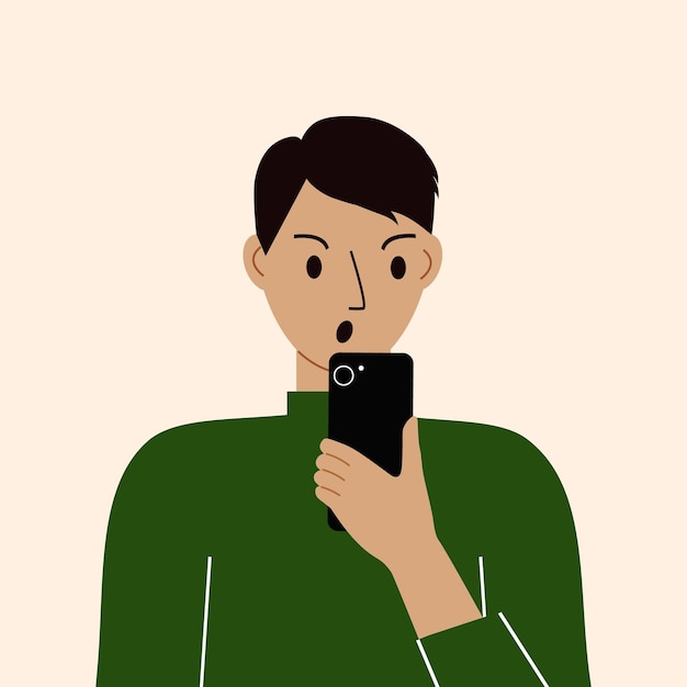 Premium Vector | Angry man with mobile phone, front view. taking ...