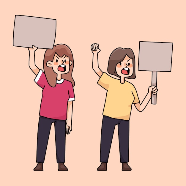 Premium Vector Angry People Rallying Protest Cute Cartoon Illustration