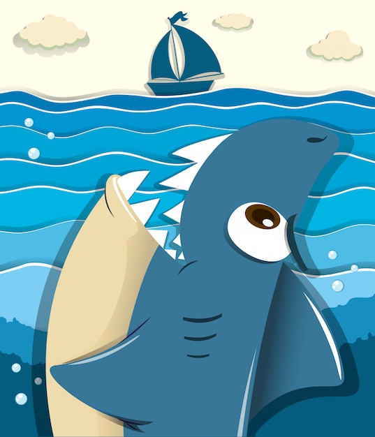 Download Free Vector | Angry shark aiming for sailboat
