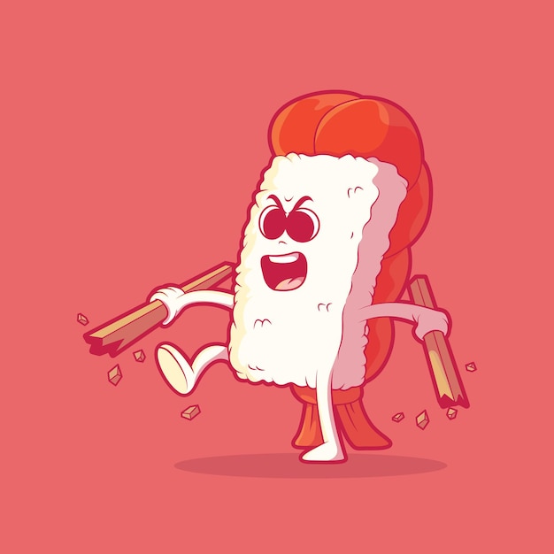 Premium Vector | Angry sushi character with chopsticks vector ...