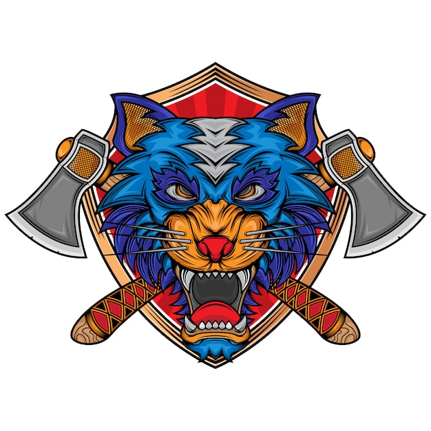 Angry wolf axe logo Premium Vector