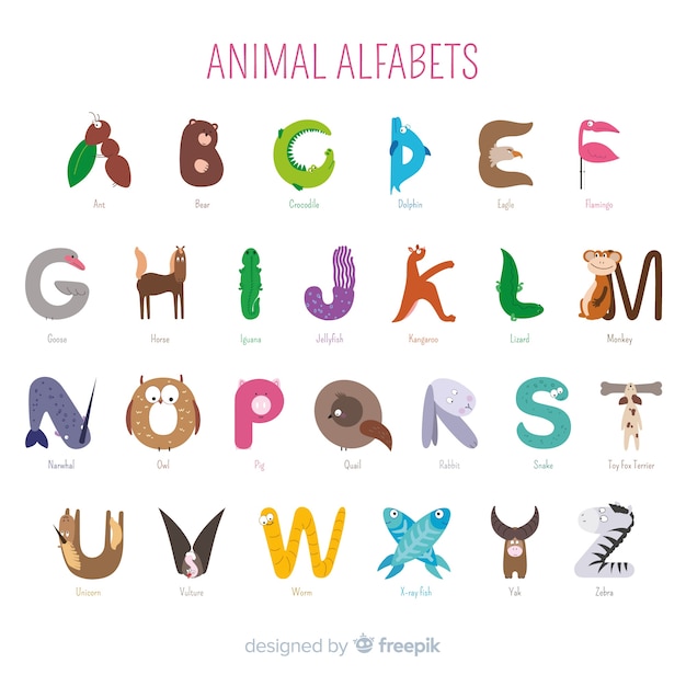 Animal alphabet collection as introduction at school Vector | Free Download