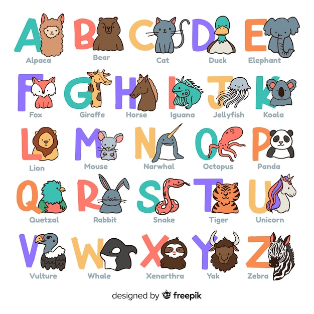 Download Animal alphabet collection drawing Vector | Free Download