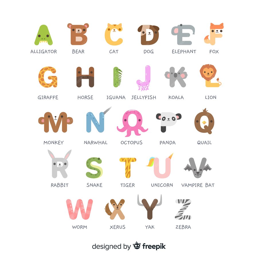 Premium Vector | Animal alphabet from a to z