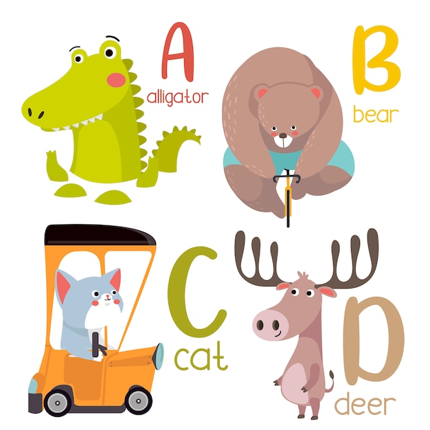 Premium Vector | Animal alphabet graphic a to p. cute zoo alphabet with ...